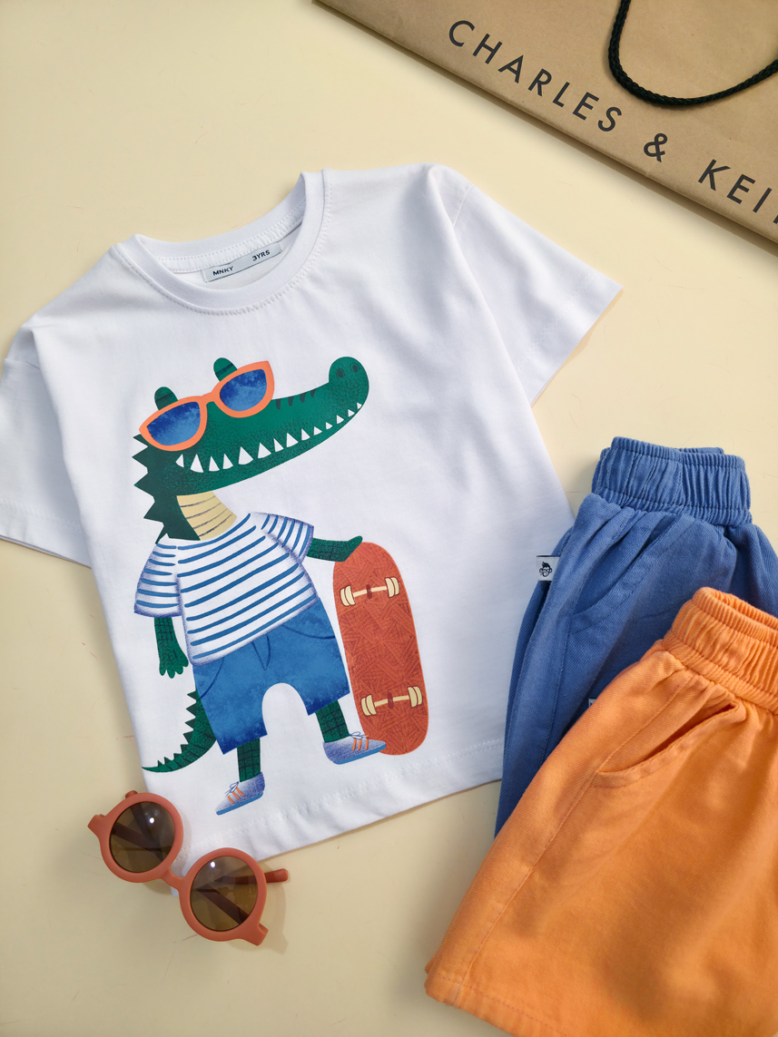 تیشرت تک برند مانکی طرح کروکودیل- سایز 3تا6