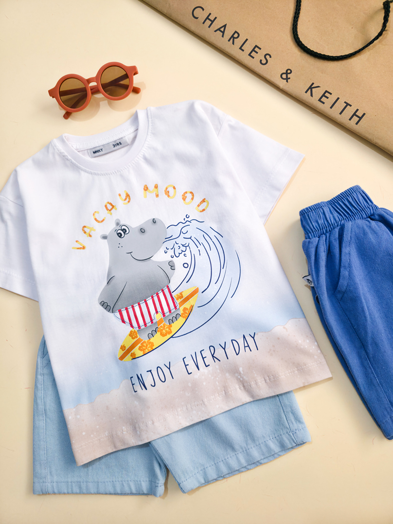 تیشرت تک برند مانکی طرح اسب آبی- سایز 3تا6