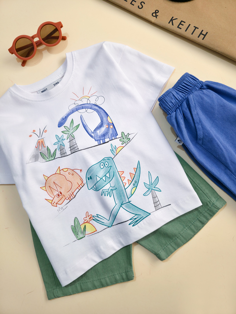 تیشرت تک برند مانکی طرح 3 داینو- سایز 3تا6