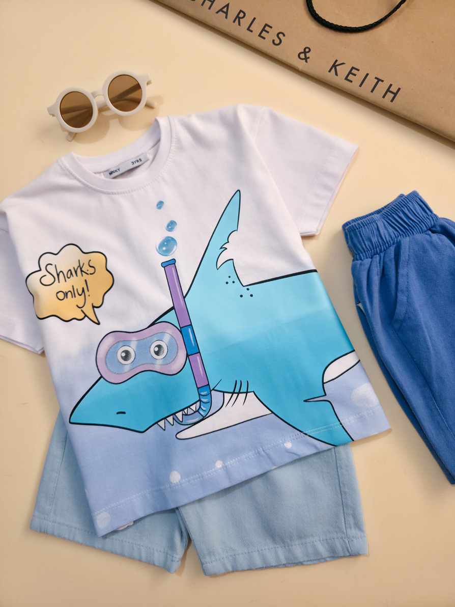 تیشرت تک برند مانکی طرح کوسه- سایز 3تا6