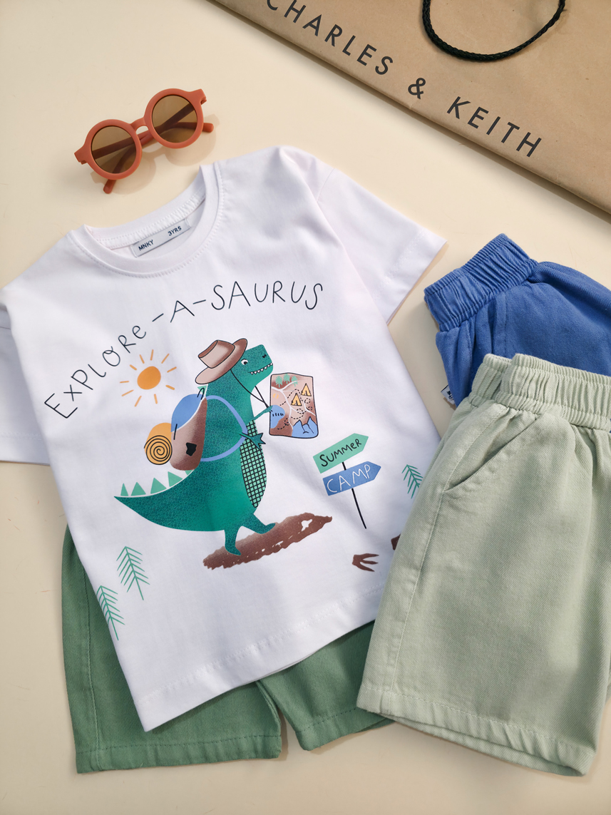 تیشرت تک برند مانکی طرح دایناسور کمپ-سایز 3تا6