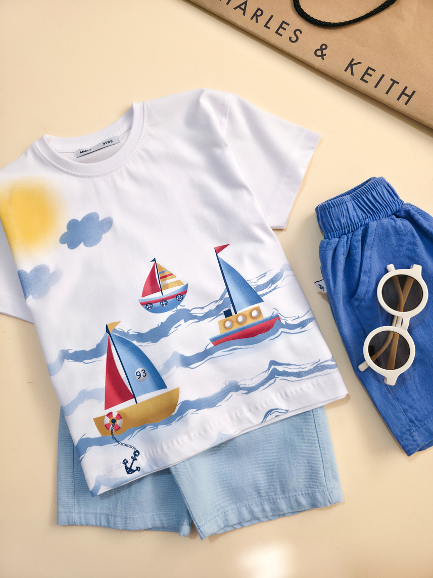 تیشرت تک برند مانکی طرح قایق- سایز 3تا6