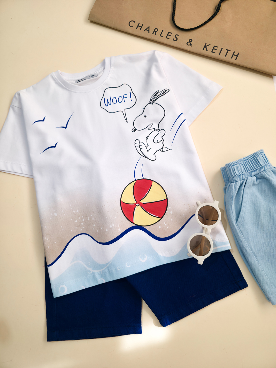 تیشرت تک برند مانکی طرح اسنوپی-سایز 7تا10