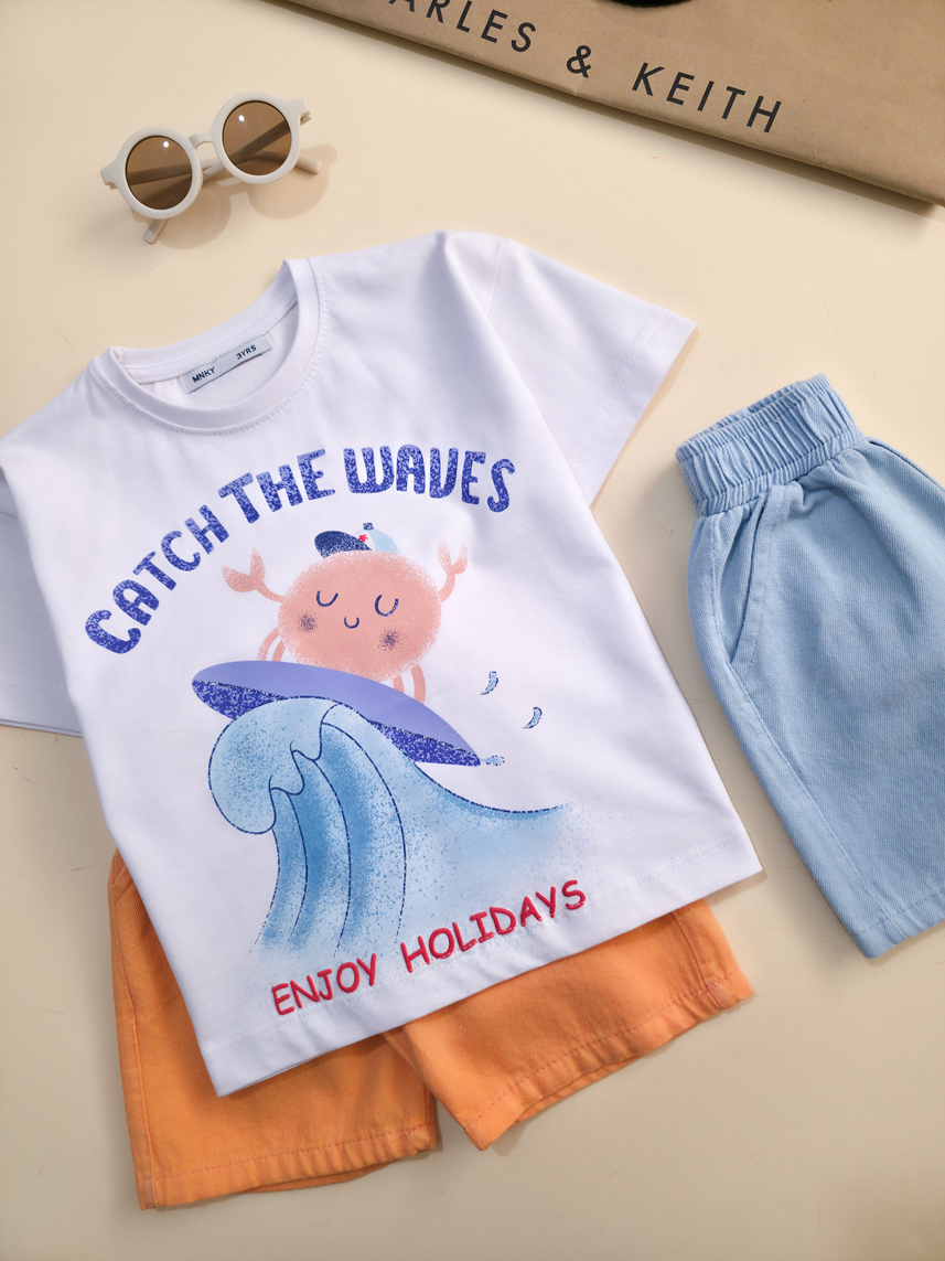 تیشرت تک برند مانکی طرح موج- سایز 3تا6