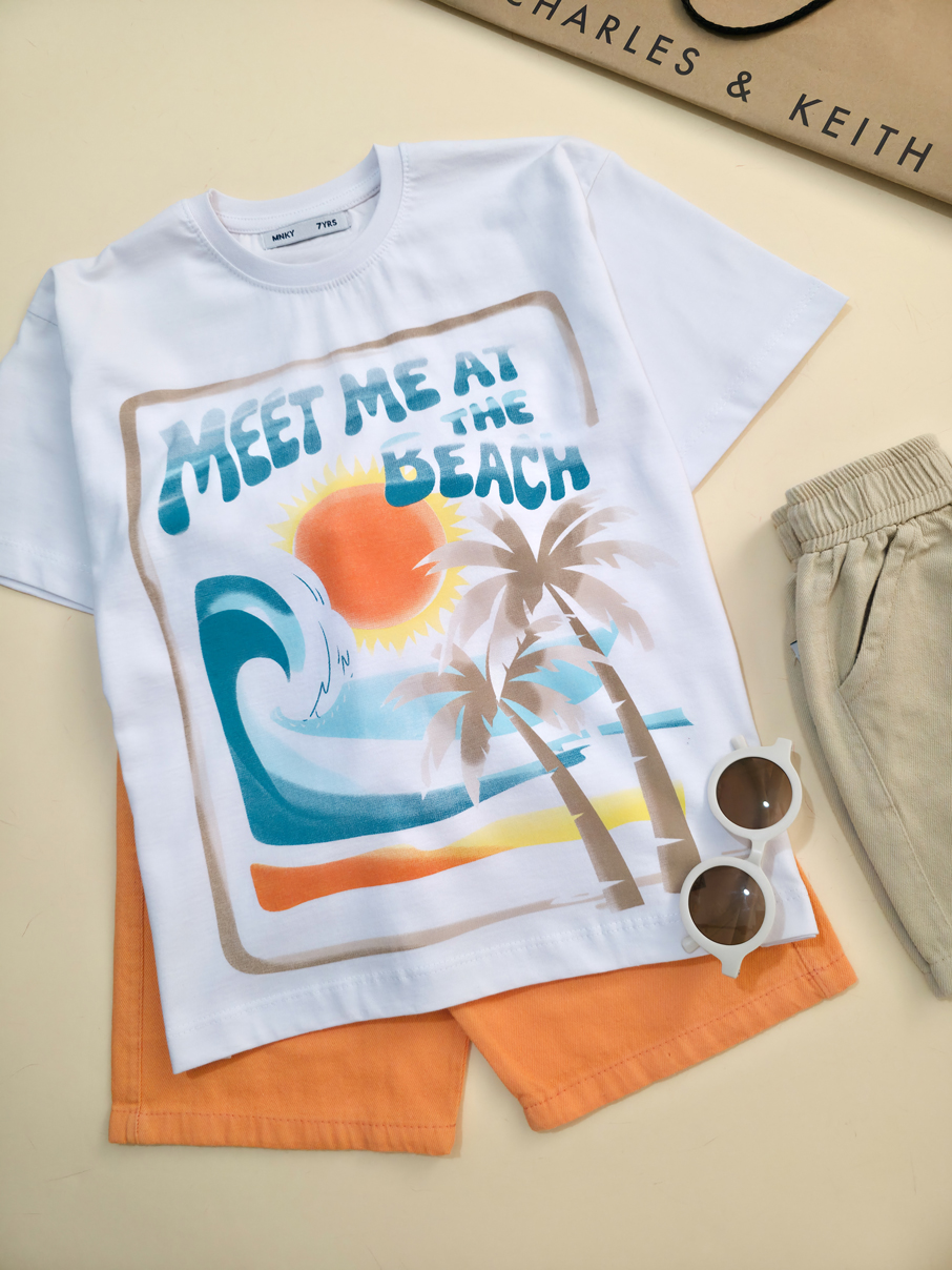 تیشرت تک برند مانکی طرح نخل و خورشید-سایز 7تا10