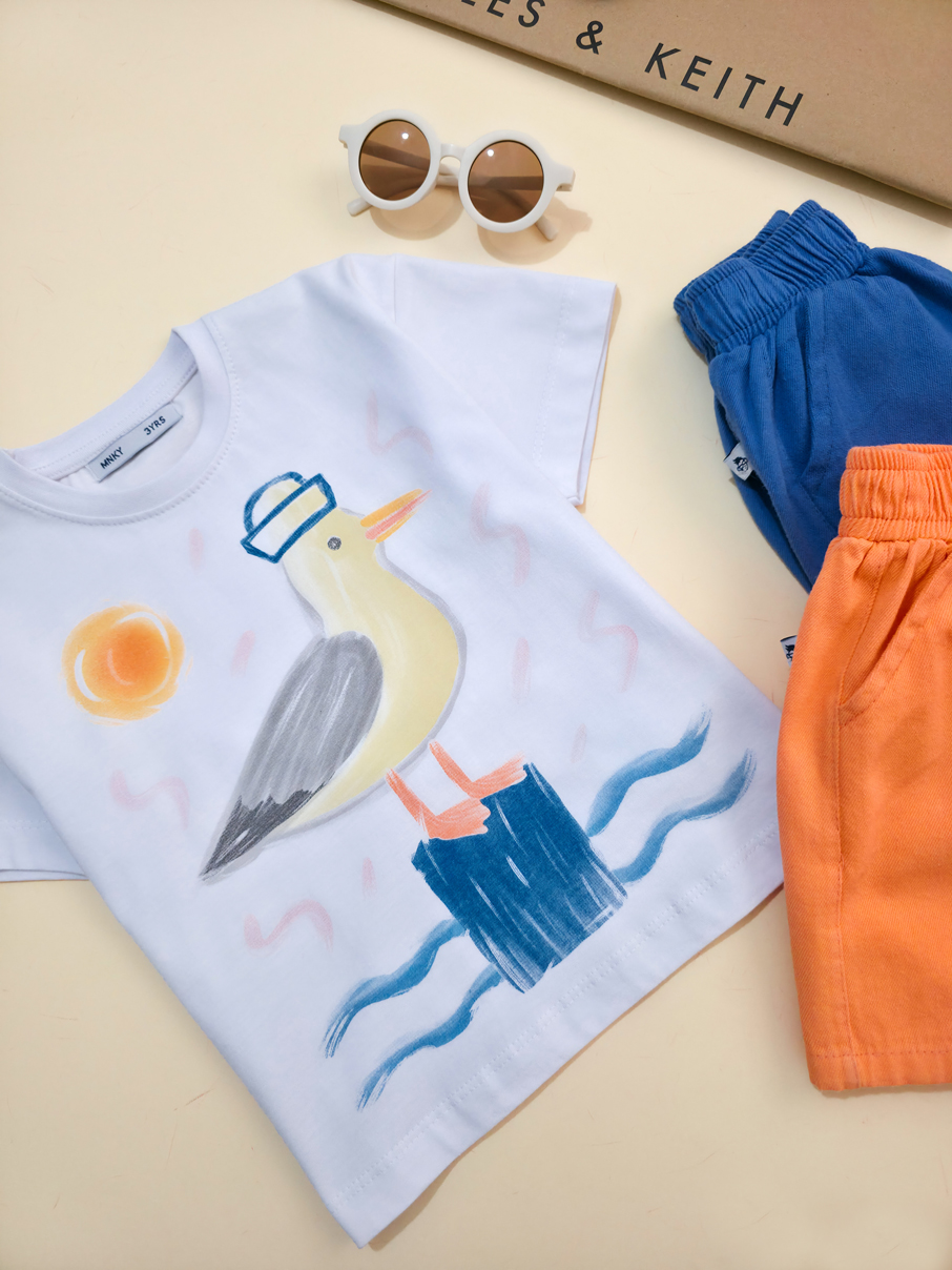 تیشرت تک برند مانکی طرح مرغ دریایی- سایز 3تا6